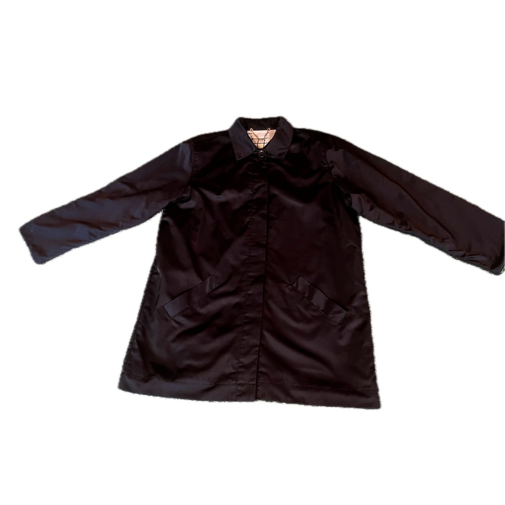 Navy Preppy Trench Car Coat Grid Lining Jacket Sz LP Nautical Coastal Raincoat